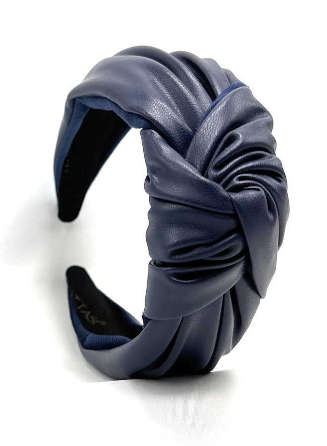 YETASI Chunky 2.5 Inches Knot Top Navy Blue Headbands for Women, Trendy Head bands for Women's Hair Leather Knotted Headband for Women is a Womens Head band Fashion Designer Girl - Image 5